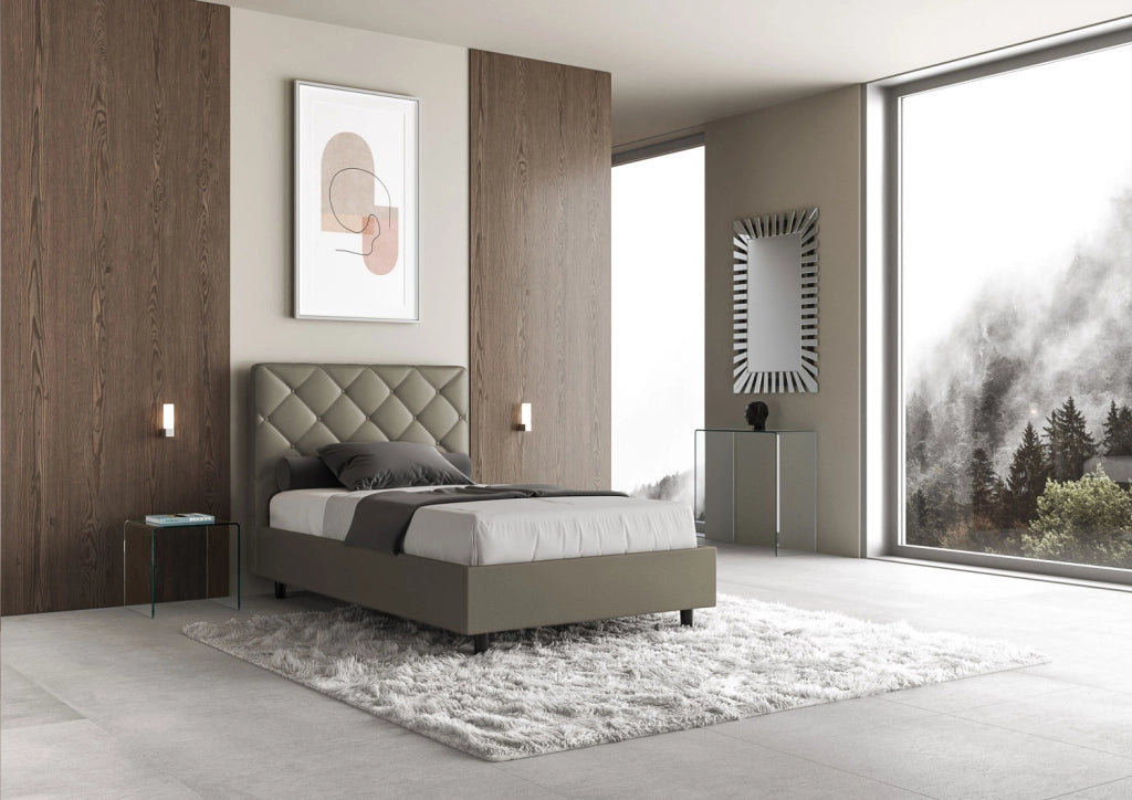 BS COM Letto una piazza e mezza con rete imbottito 120x210 similpelle cappuccino