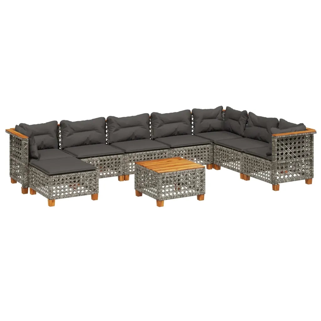 Set Divano da Giardino 9 pz con Cuscini Grigio in Polyrattan 3261963