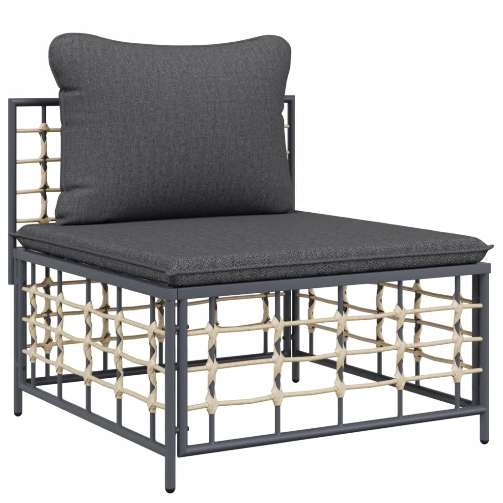 Divano Centrale da Giardino con Cuscini Polyrattan Grigio Scuro 364135