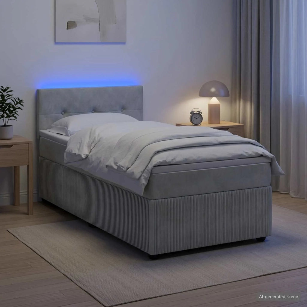Letto con Box Spring, Materasso e LED Grigio Chiaro 90 x 190 cm 3453247