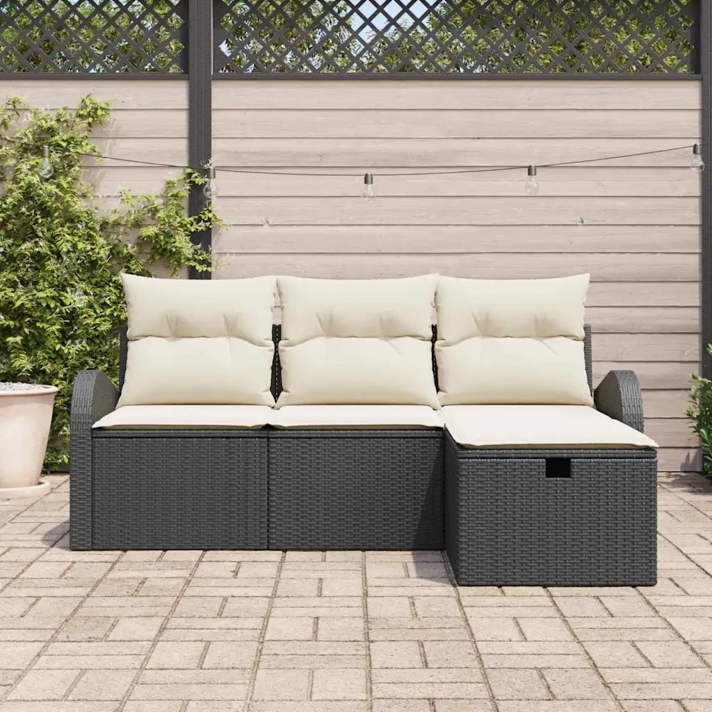 Set Divano da Giardino con cuscino 4 pcs Nero Poly Rattan 3360378