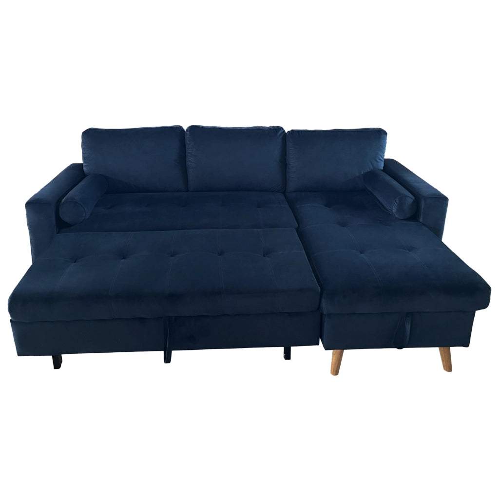 JAMESDivano letto angolare a 3 posti in velluto blu