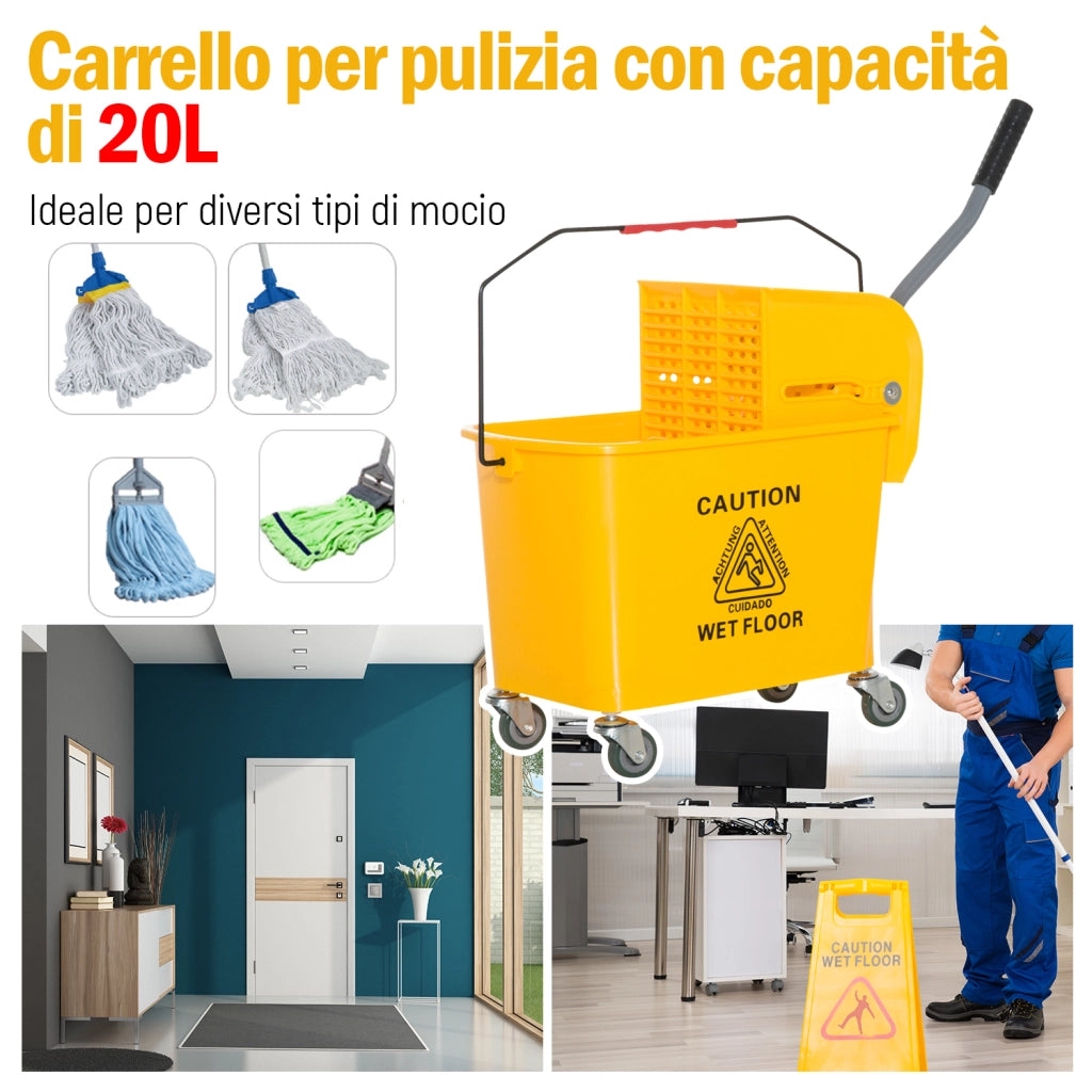 Carrello Lavapavimenti Professionale con Secchio ¨C Minimal ¨C Giallo 60x27x70.5 cm