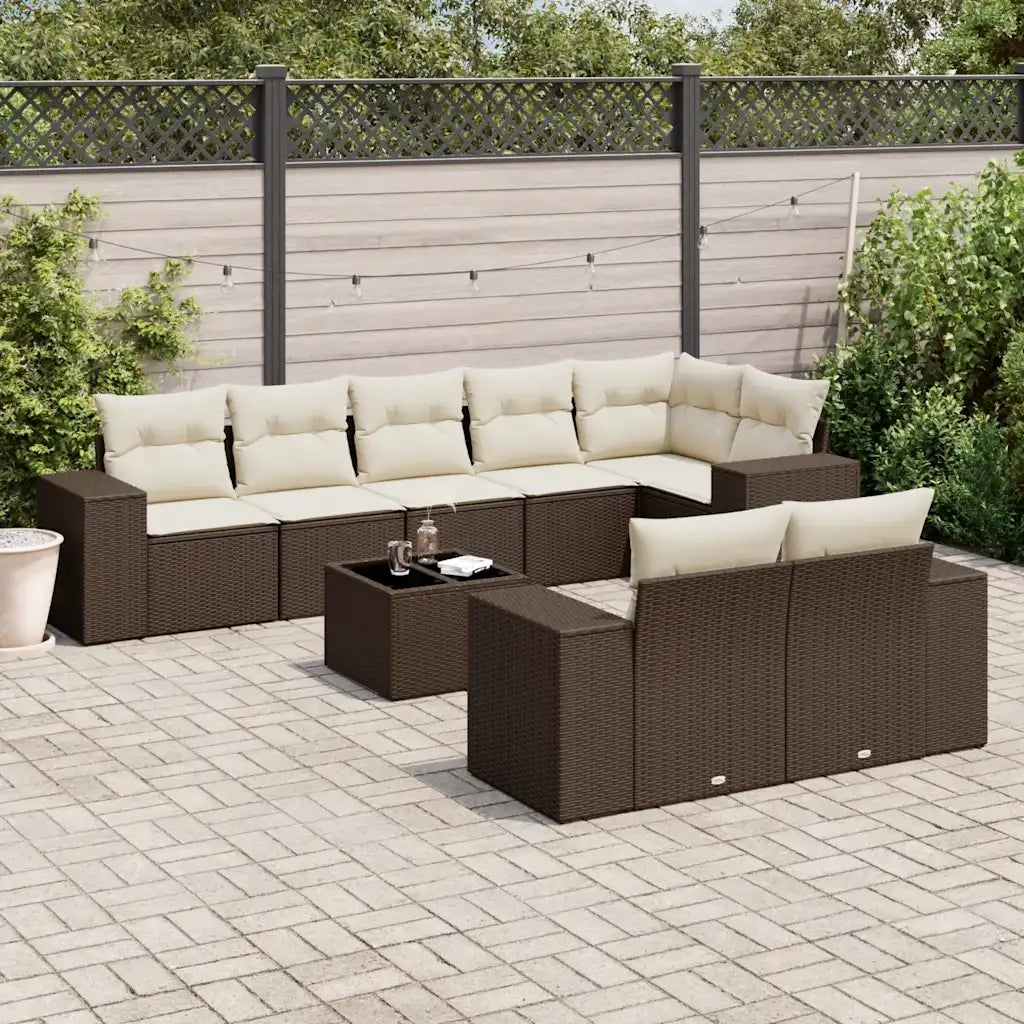 Set Divani da Giardino 9pz con Cuscini Marrone in Polyrattan 3255170
