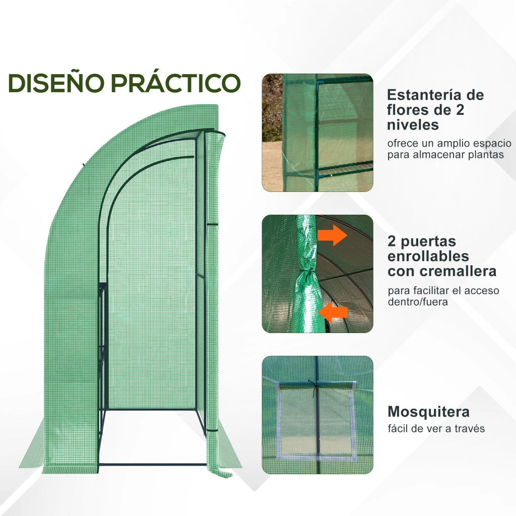 Serra da Giardino con Finestre e Scaffali ¨C Zephmum ¨C Verde 200x100x215 cm