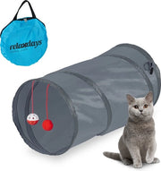 Tunnel per gatti - pieghevole - pop-up - con giocattolo e borsa - interattivo - grigio