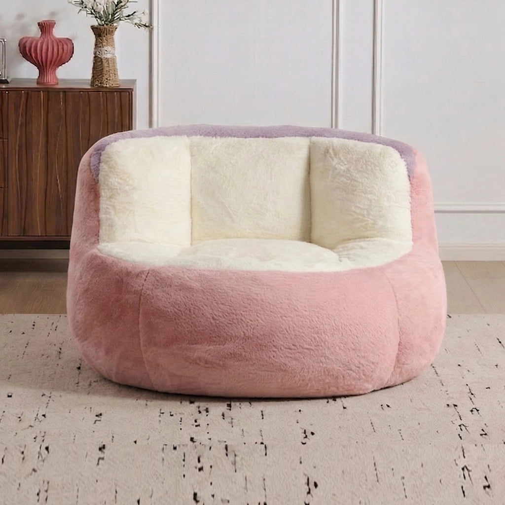 Poltrona sacco XXL in pelliccia sintetica multicolore con imbottitura in spugna sminuzzata ¨C Xylo ¨C Rosa+Bianco+Viola