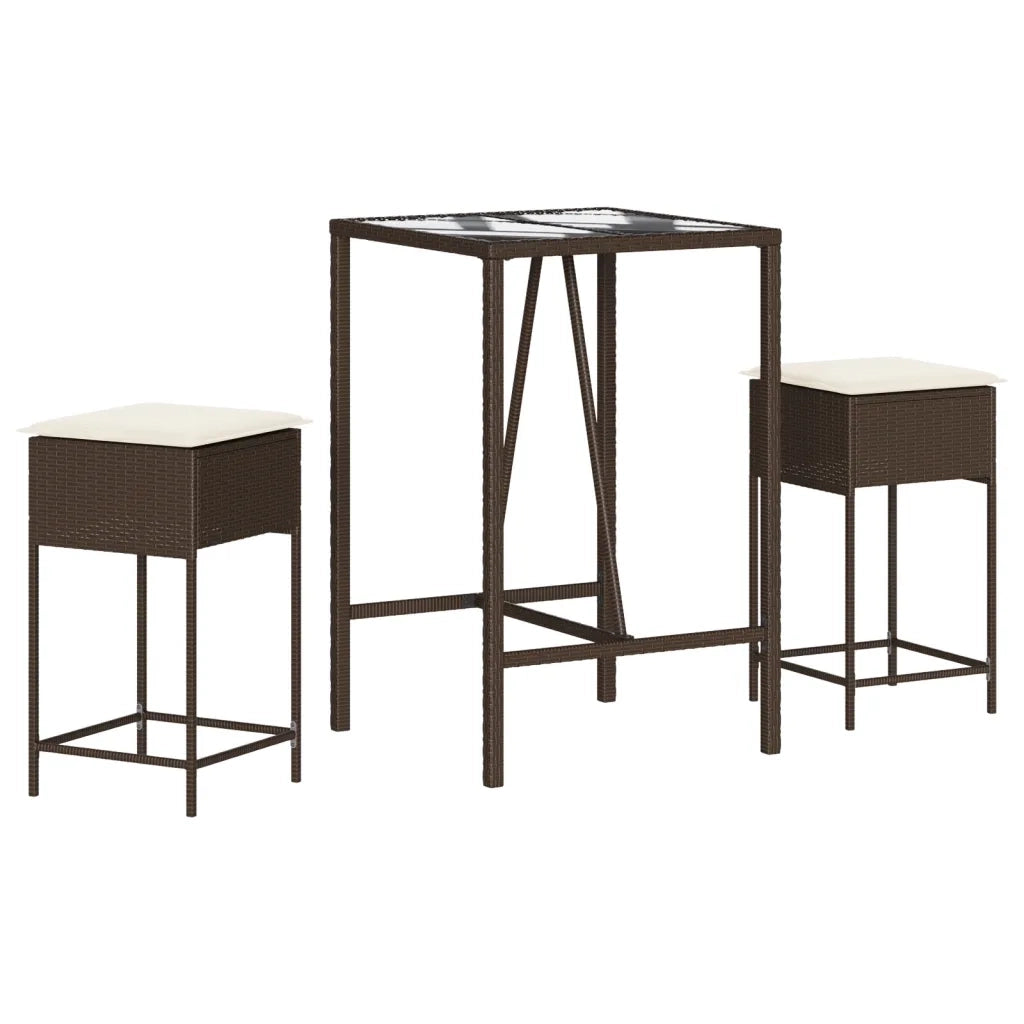 Set Bar da Giardino 3 pz con Cuscini in Polyrattan Marrone 3261458