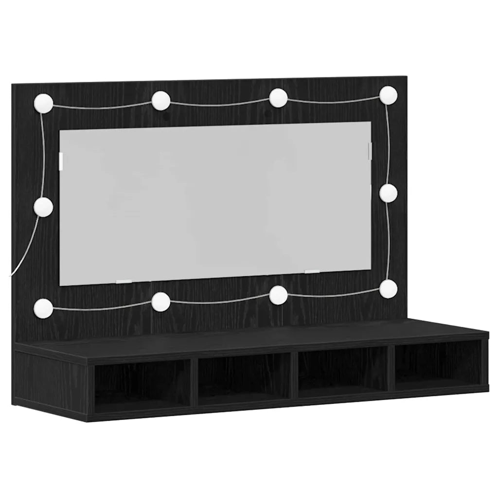 Mobiletto per specchio-Mensola con Specchio Rovere Nero 90 x 31,5 x 62 cm
