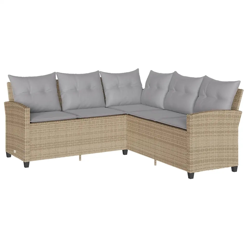 Divano a Forma di L con Cuscini in Polyrattan Beige 365418