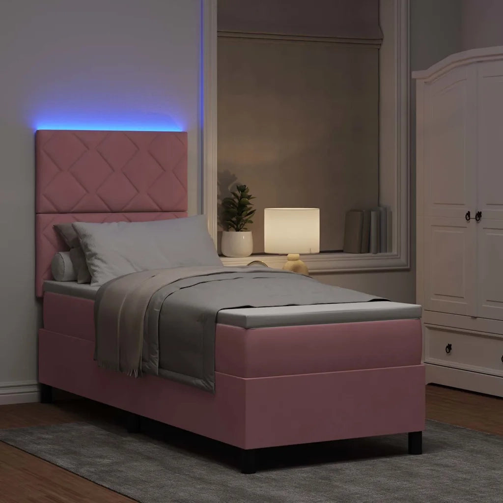 Letto a Sorgente LED con materasso Rosa 80 x 200 cm Velluto 3343345