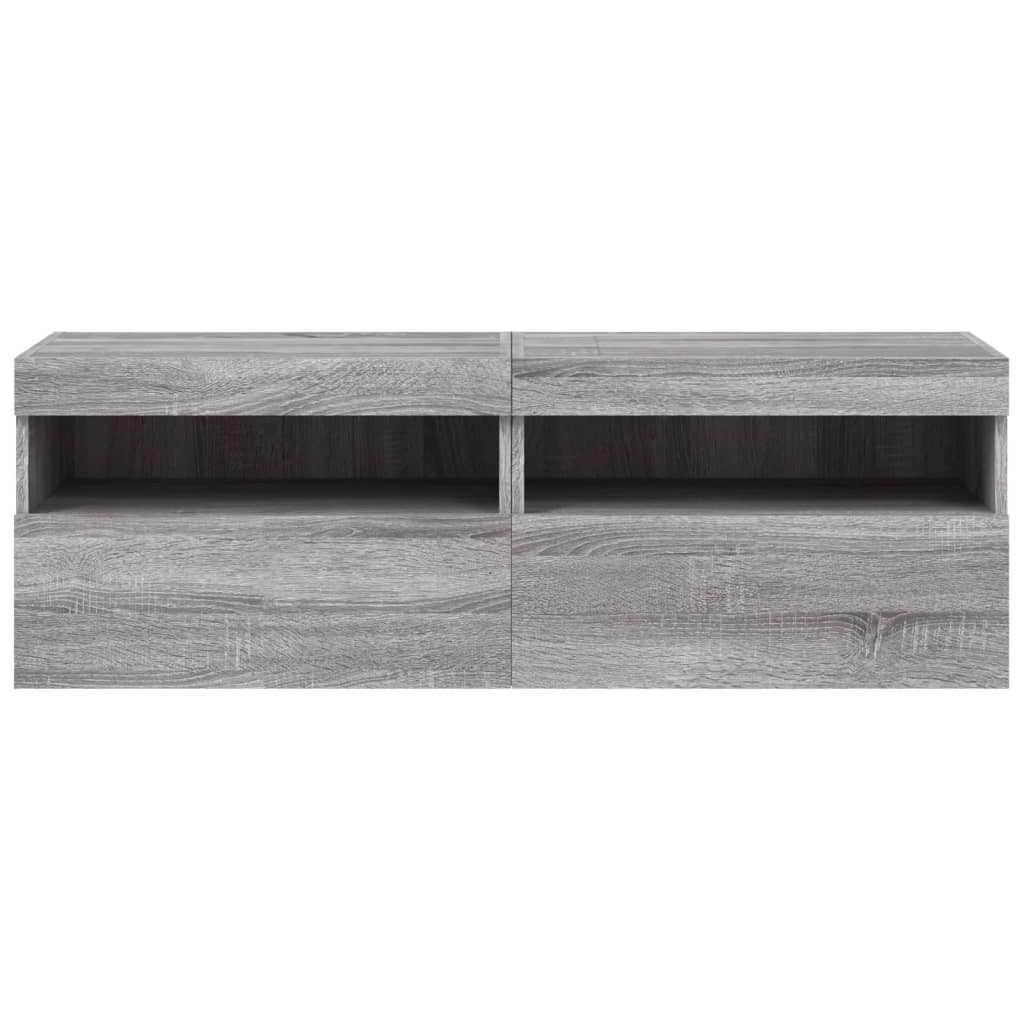 Mobile TV multimediale da parete mensola TV credenza mobile TV sala da pranzo soggiorno camera da letto e luci LED 2 pezzi Sonoma 60 x 30 x 40 cm grigio 02_0029152