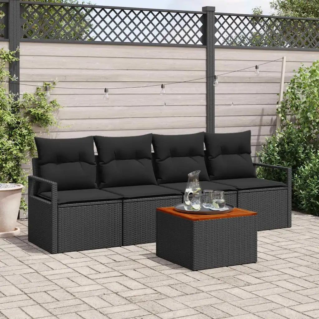 Set Divano da Giardino con cuscino 5 pz | Set Salotto da Giardino Nero polyrattan