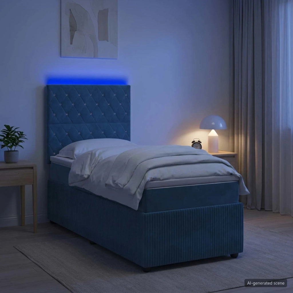 Letto Box Spring LED con Materasso Blu 90 x 190 cm Velluto 3455973