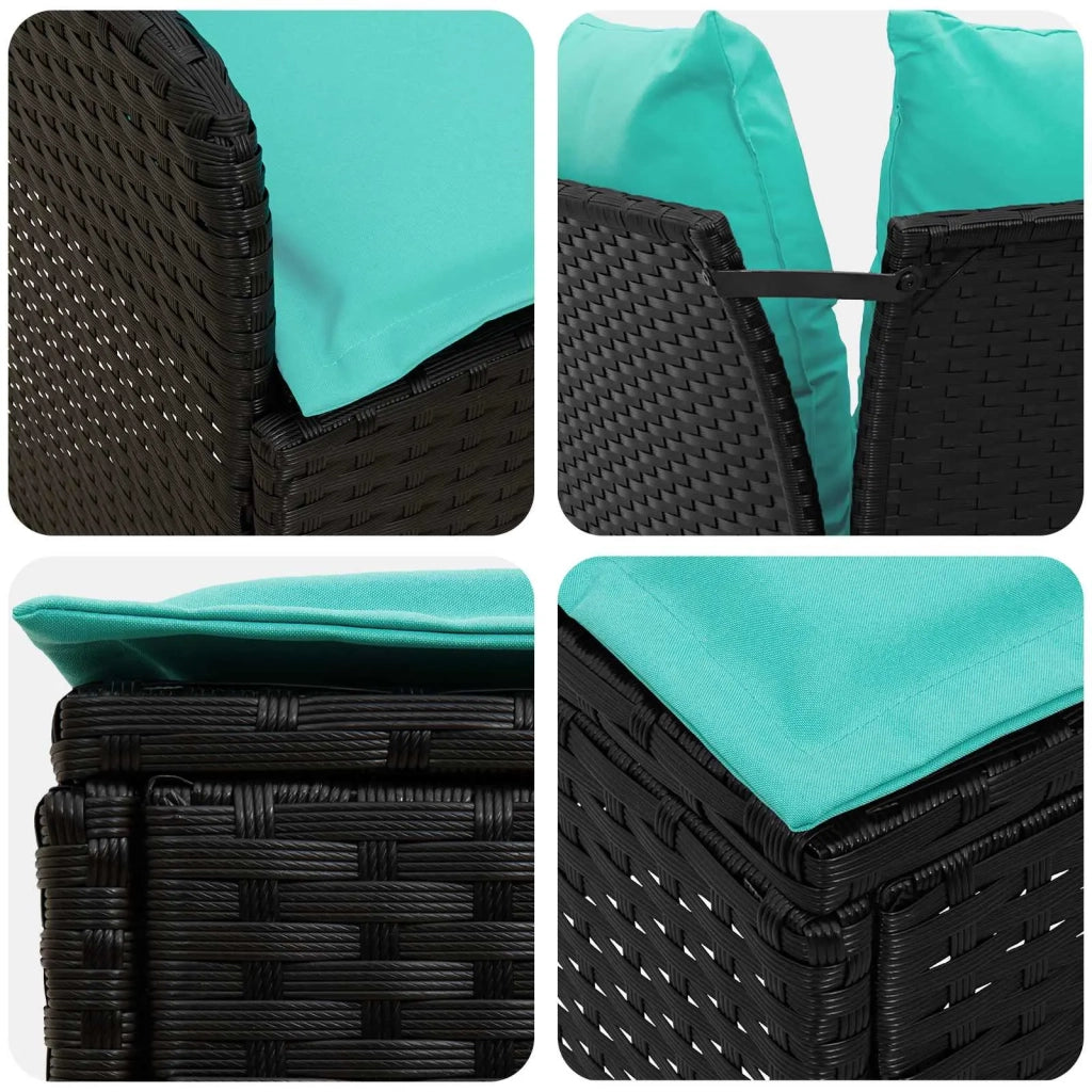 Set di Mobili con cuscino 4 pcs Nero e Turchese Rattan in PE 3422180
