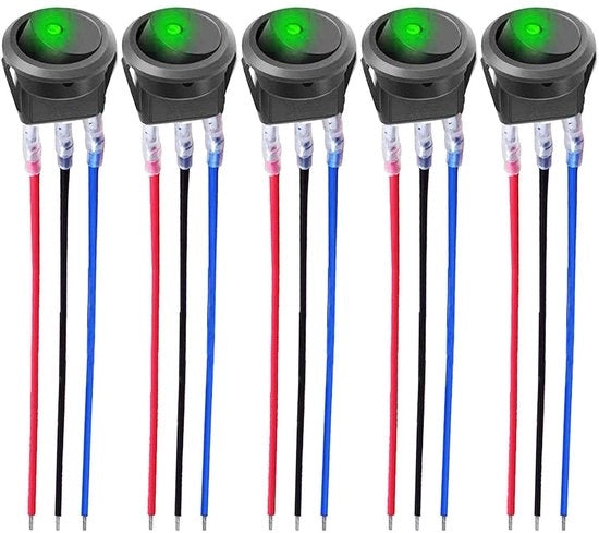 Schaltabatt 12 V 20 A 24 V 10 A con LED-rocker (5 set, verde)