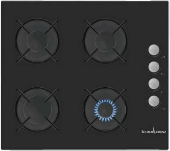 Schaub Lorenz SSPC604GL Piano cottura a gas 60 cm 4 fuochi accensione sottomanopola comandi laterali griglie smaltate colore Nero
