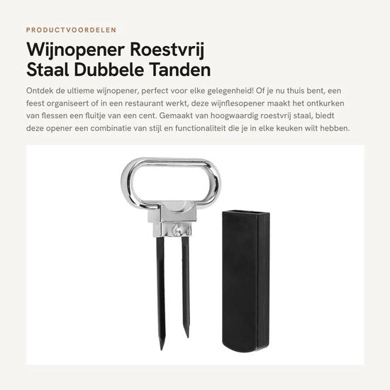Opener per Vino in Acciaio Inossidabile - Doppie Lame - Progettazione Ergonomica - Per Vino/Champagne - Compatta e Sostenibile - Manico Comodo - Estrattore di Bouchon