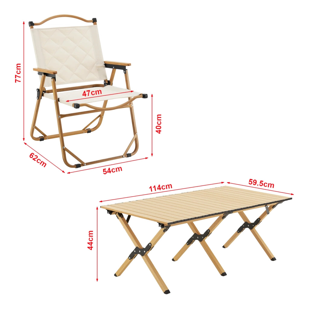 Set tavolo e 4 sedie da campeggio in tessuto Oxford 600D effetto legno beige 03_0010694
