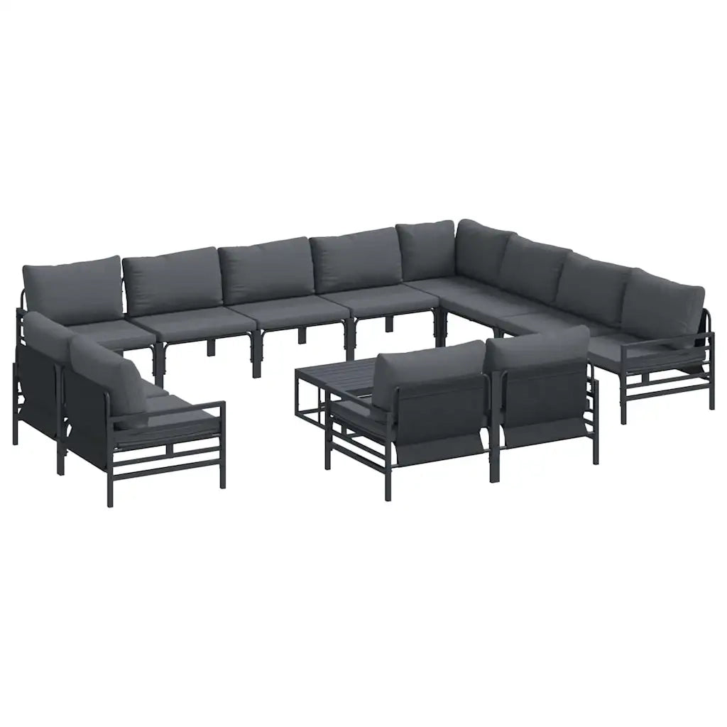 Set Divano da Giardino con cuscino 13 pcs Nero Acciaio