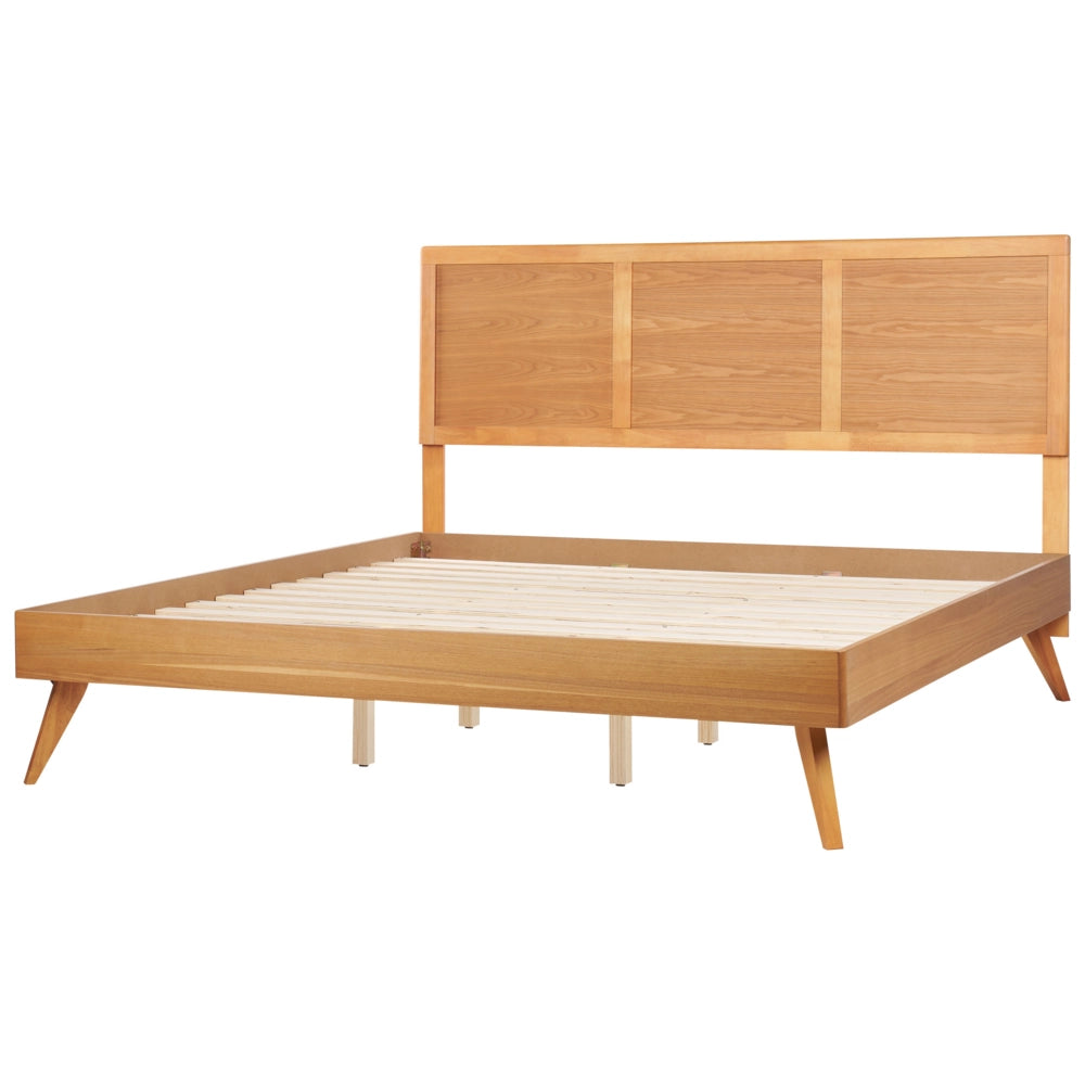 Letto 180 x 200 cm in MDF di frassino marrone con testiera e rete a doghe in stile rustico