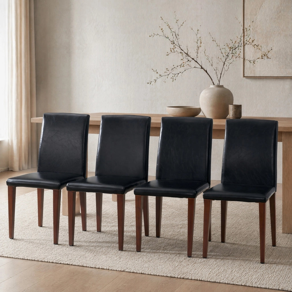 SEDIA da pranzo Set da 4 pezzi 90 cm PU nero gambe effetto noce