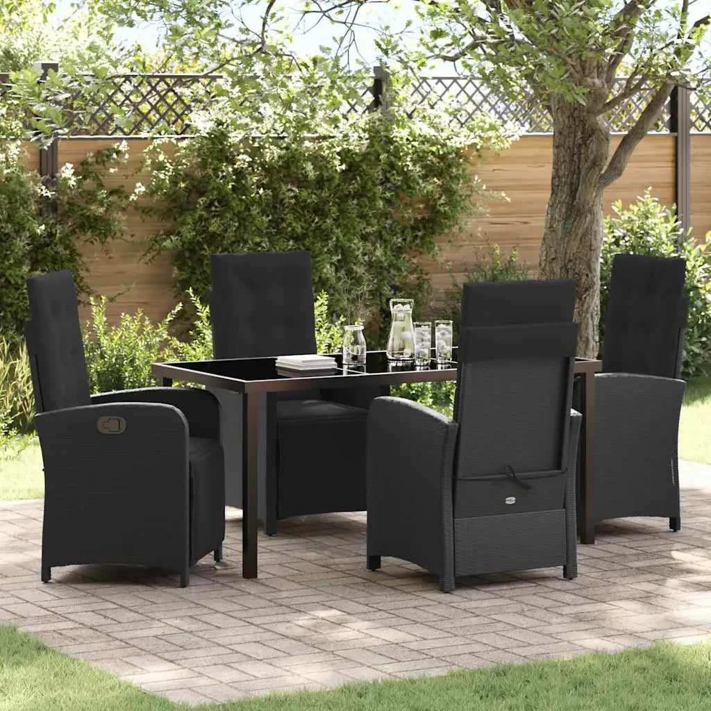 Set da Pranzo per Giardino con cuscino 5 pcs Nero polyrattan