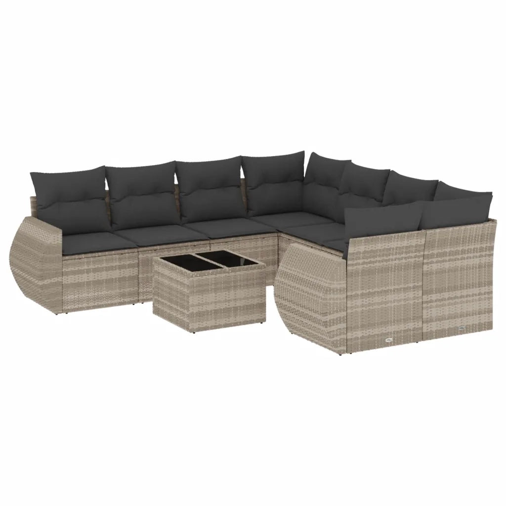 Set Divano da Giardino 9pz con Cuscini Grigio Chiaro Polyrattan 3253499