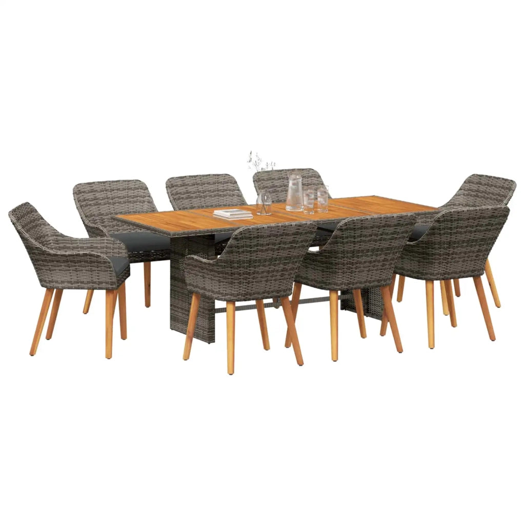 Set da Pranzo per Giardino con cuscino 9 pcs Grigio polyrattan 3261628