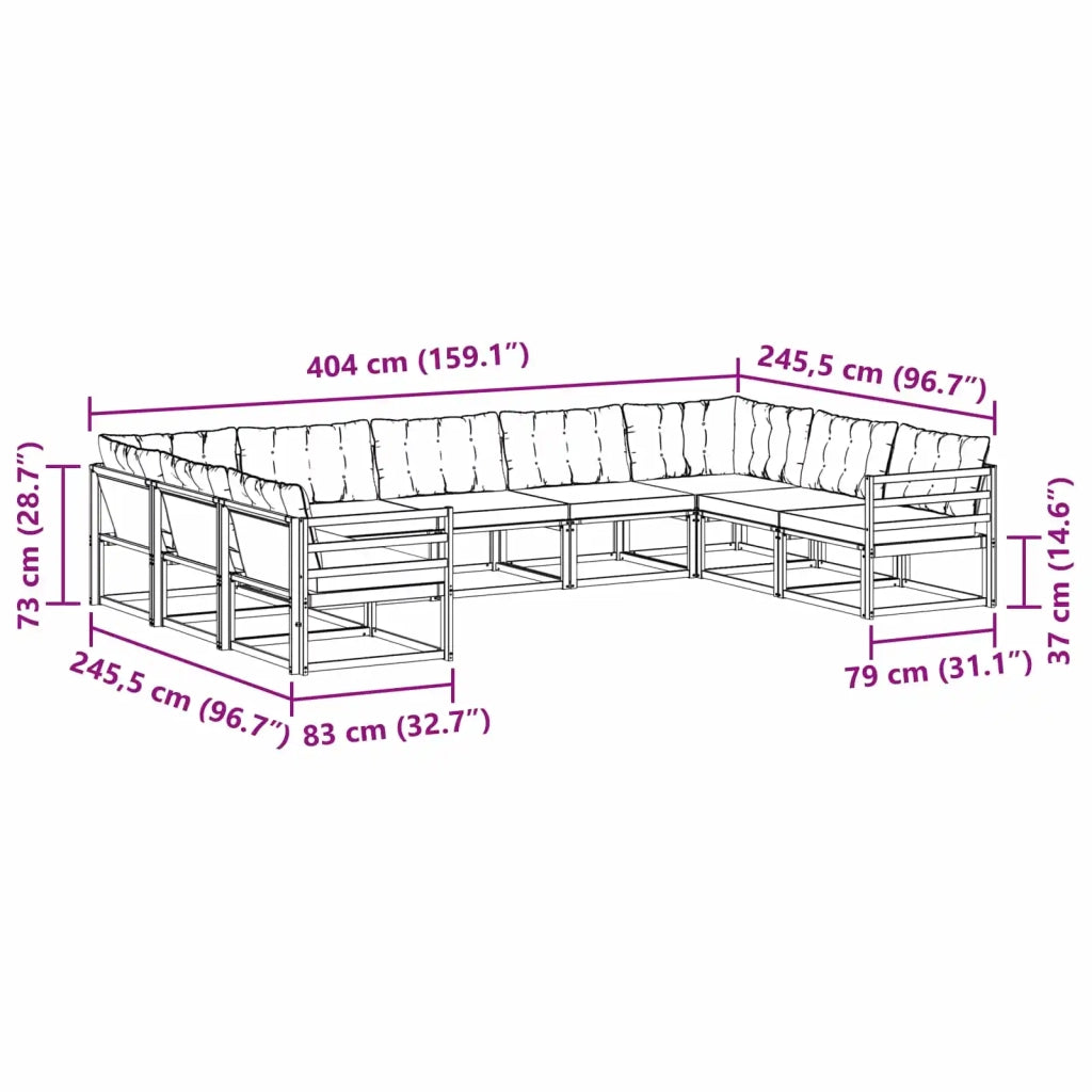 Set di divani da esterno con cuscino 9 pcs Bianco e Nero 3389058