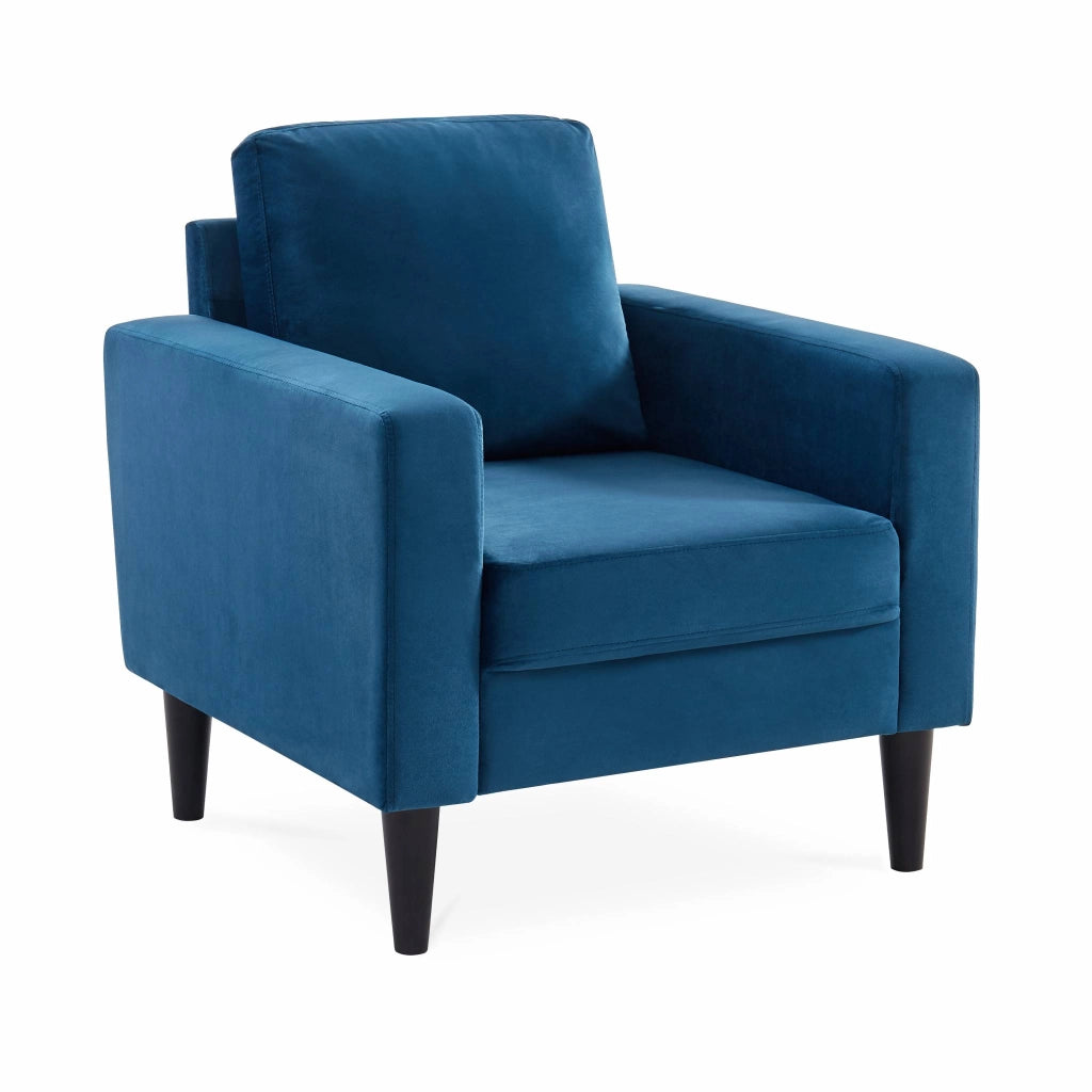 Poltrona scandinava in legno e velluto, blu