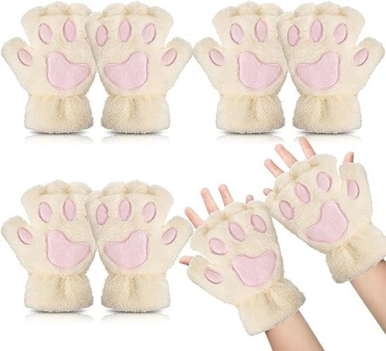 Paia di guanti da neve per bambine e donne, guanti da panda in peluche con pelo finto, senza dita, per Halloween cosplay