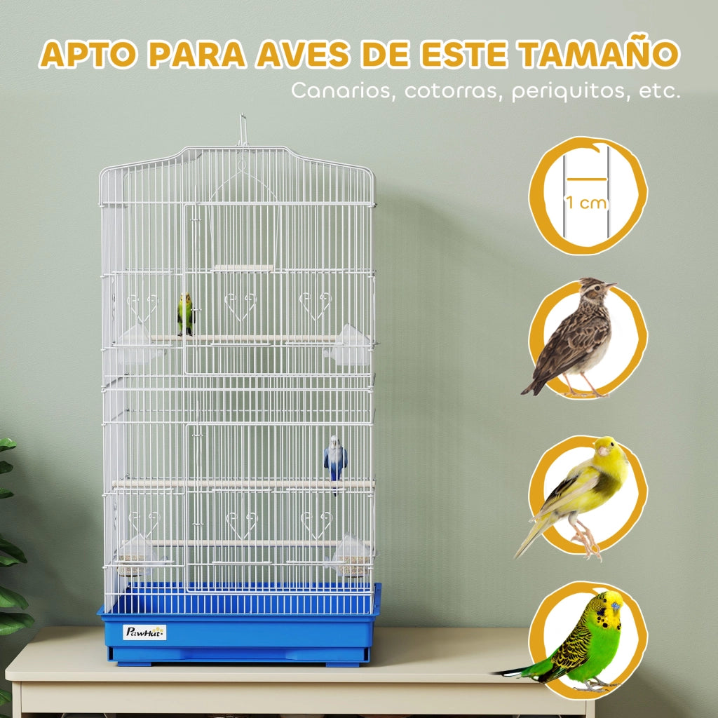Gabbia per Uccelli con Mangiatoie, Trespoli e Altalena ¨C Minimal ¨C Blu 46.5x35.5x92 cm