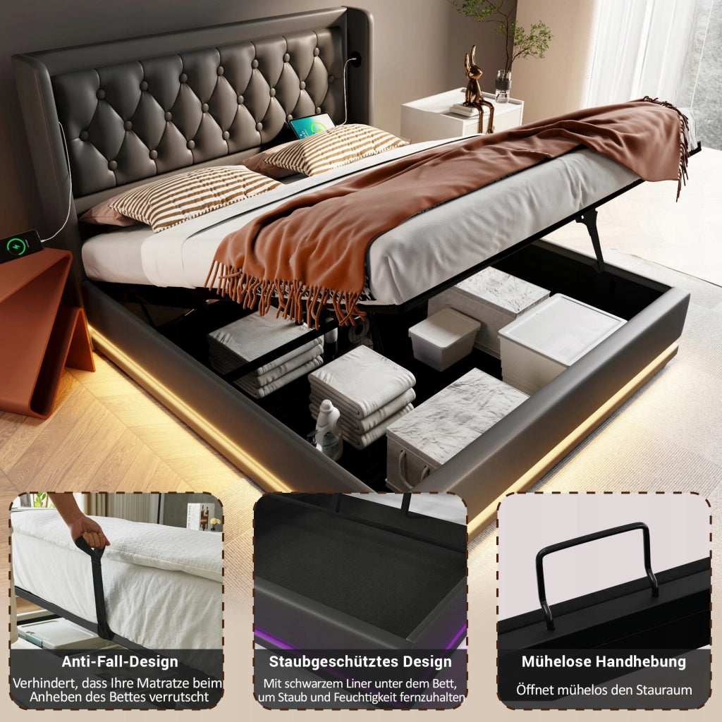Letto imbottito idraulico - Xylo - 140x200 - Nero