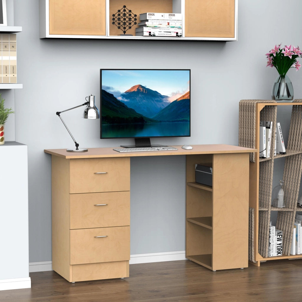Scrivania con ripiani e cassetti ¨C zephmum ¨C Legno chiaro 120x50x75