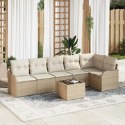 Set Divano da Giardino con cuscino 7 pcs Marrone Poly Rattan