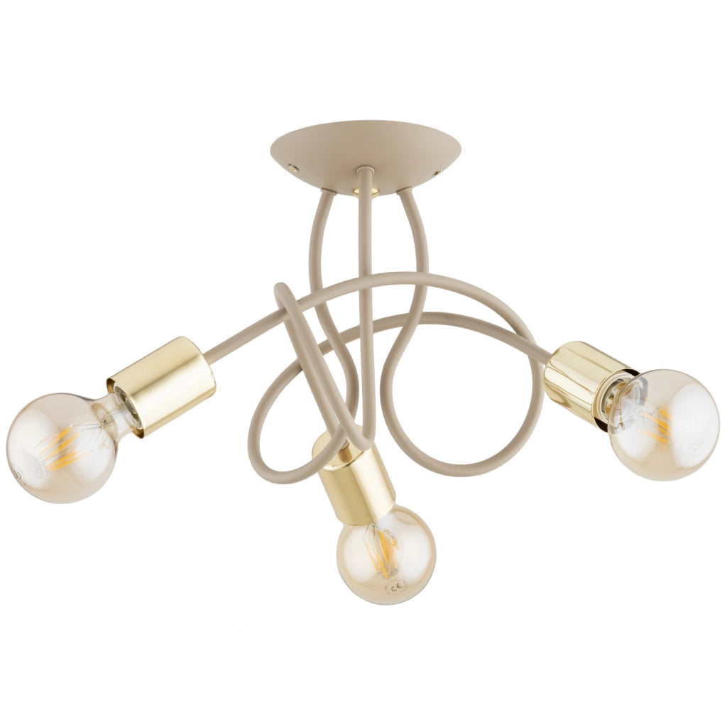 Plafoniera moderna beige-oro bracci intrecciati 3xE27 Alfa