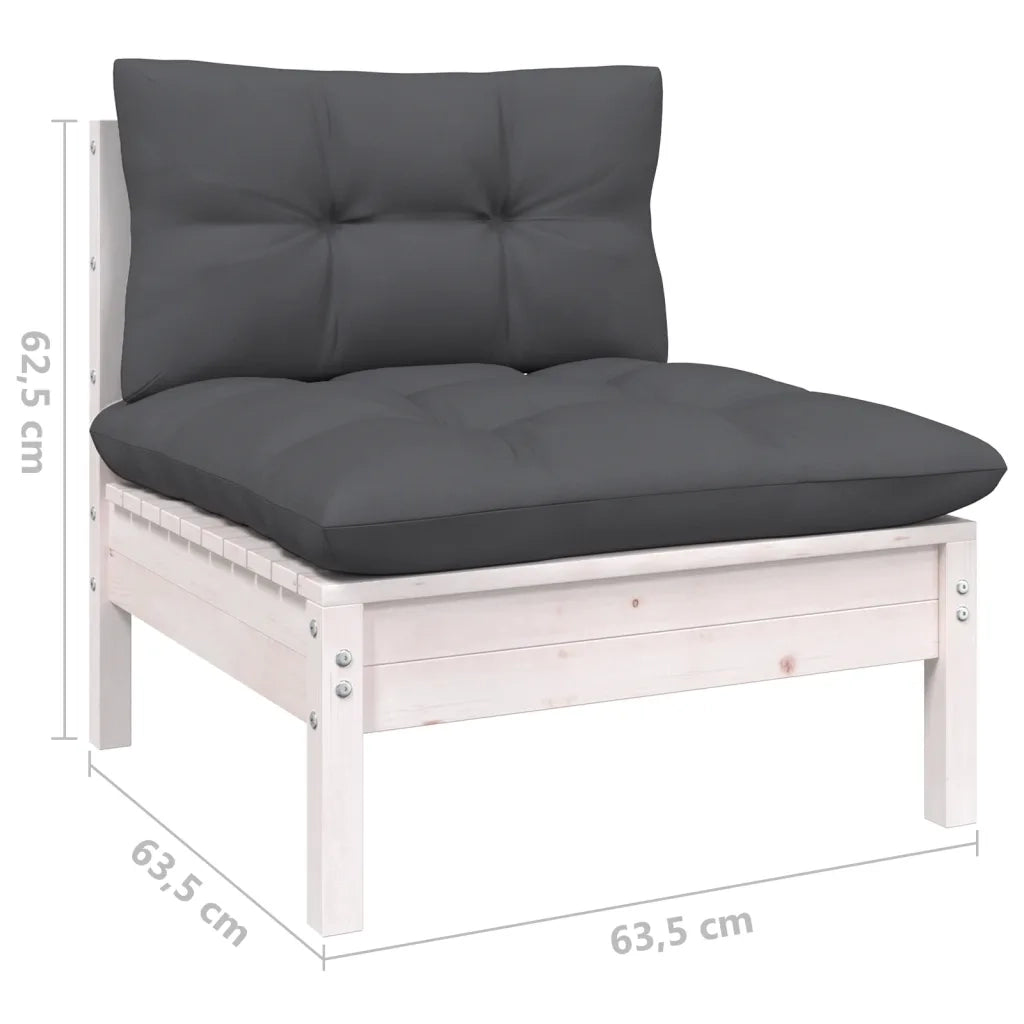 Set Divani da Giardino 6 pz con Cuscini Bianchi Legno di Pino 3097080