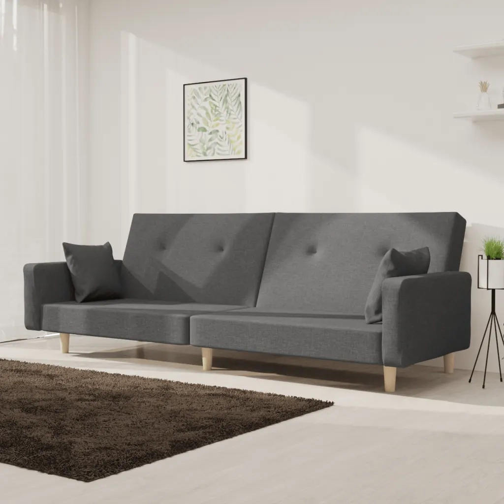 Divano letto | Sof¨¤ letto | Letto singolo a 2 Posti con 2 Cuscini Grigio Chiaro in Tessuto
