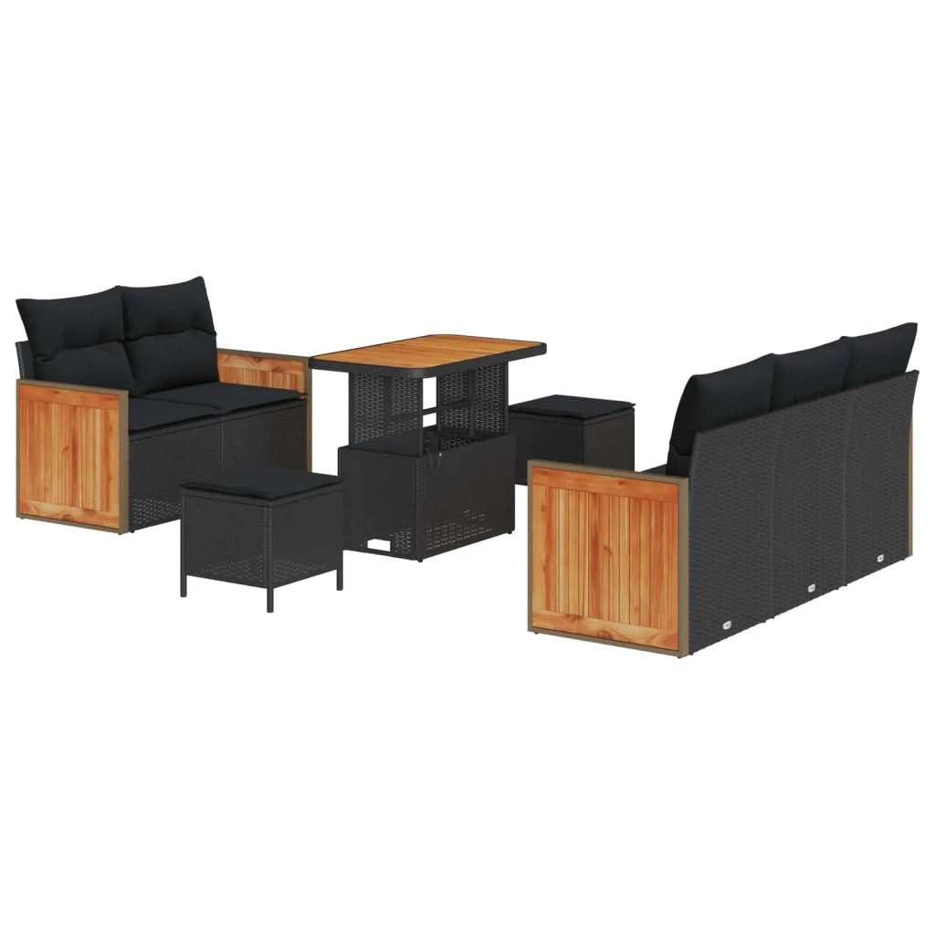 Set Divano da Giardino con cuscino 8 pcs Nero