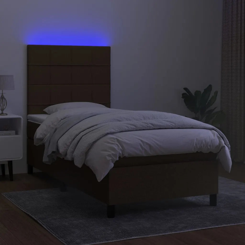 Letto a Molle Materasso e LED Marrone Scuro 80x200cm in Tessuto 3134832