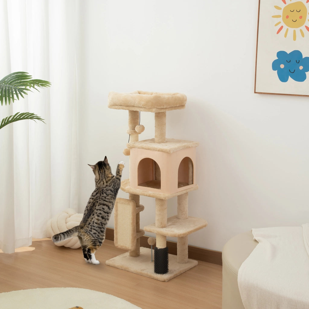 Tiragraffi per Gatti con Casetta e Lettino ¨C Minimal ¨C Beige 104 cm