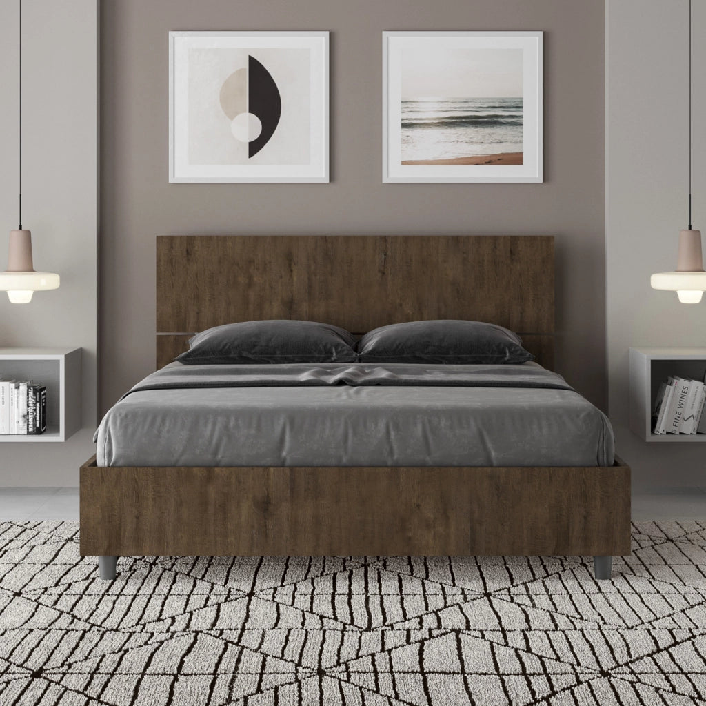 BS COM Letto matrimoniale francese con rete 140x200 testata inclinata noce