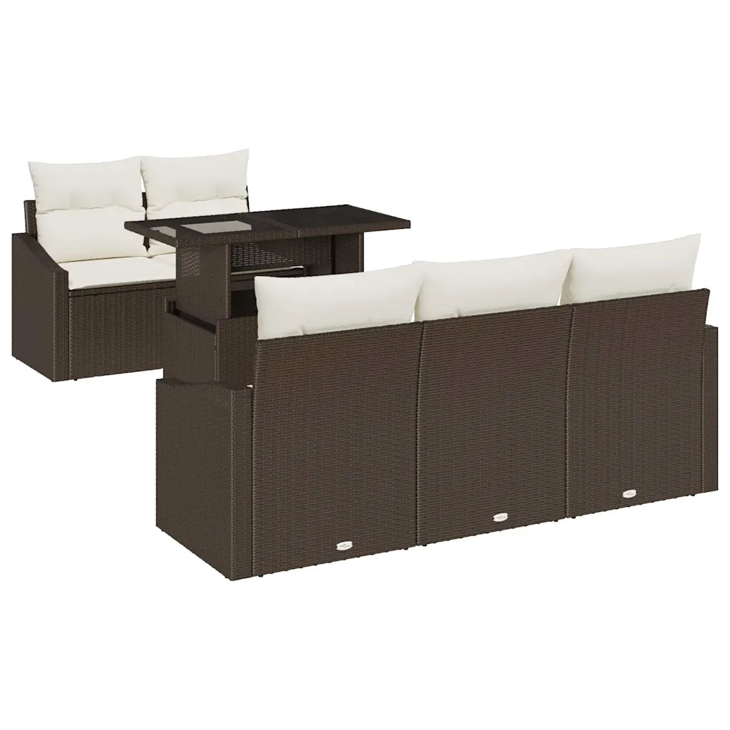 Set Divano da Giardino 6 pcs Marrone e crema polyrattan