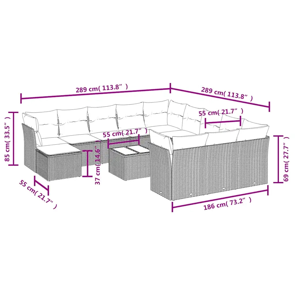 Set Divani da Giardino 13 pz con Cuscini Marrone in Polyrattan 3250482