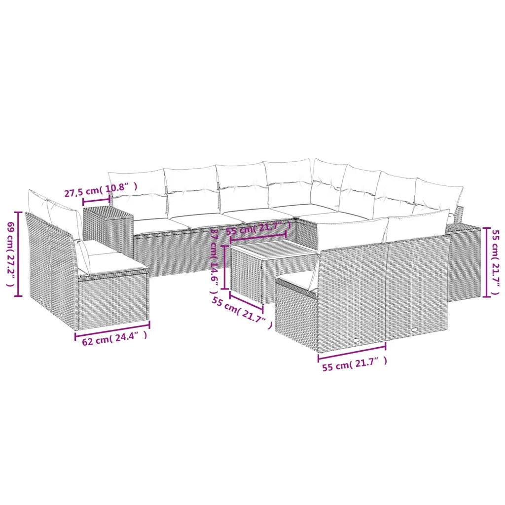 Set Divani da Giardino 12 pz con Cuscini Nero in Polyrattan