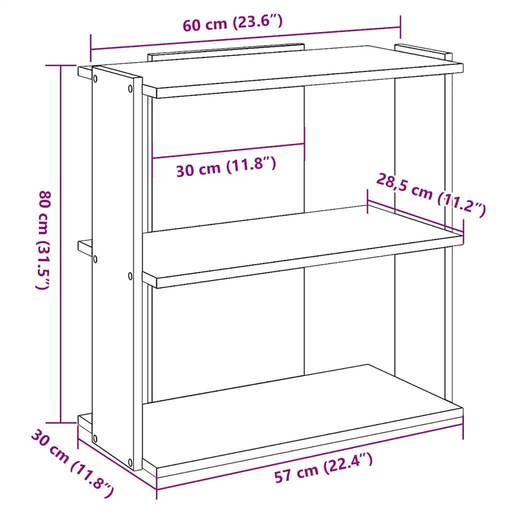 Libreria 3 Ripiani Grigio Cemento 60x30x80 cm Multistrato 860259