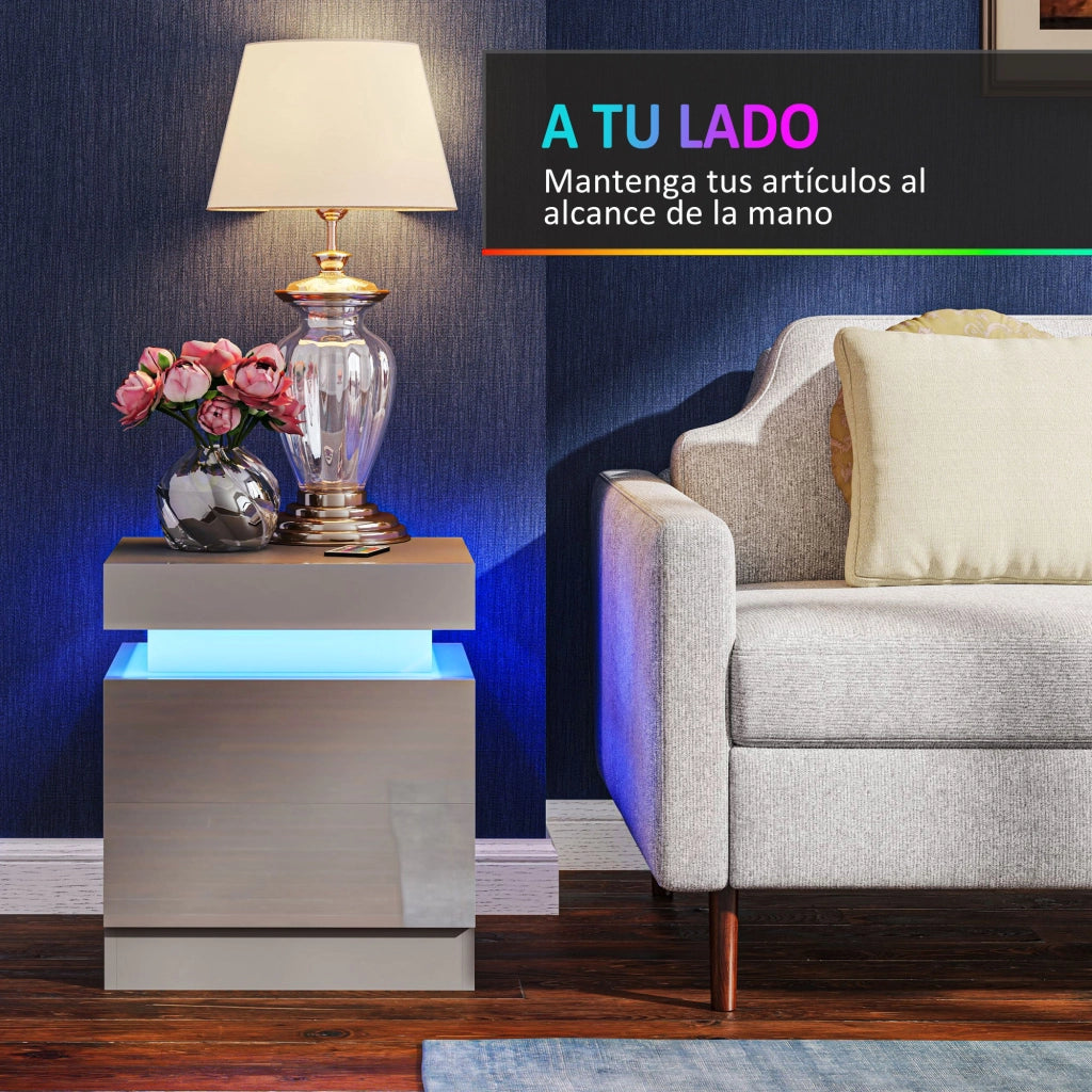 Comodino con Luci LED e 2 Cassetti ¨C zephmum ¨C Grigio 45x35x52 cm