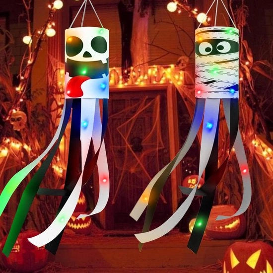 Windsokken con luci e disegno spettrale per appendere all'uscio, giardino e finestra