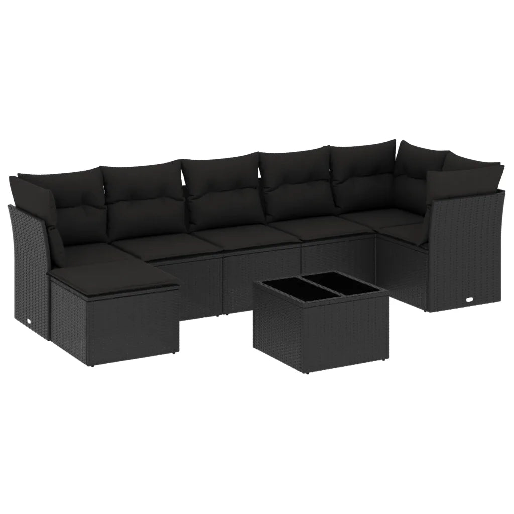 Set Divani da Giardino con Cuscini 8 pz Nero in Polyrattan 3217975